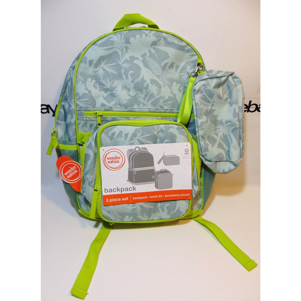 Backpack With Lunch Bag 3 Piece Set Dinosaurs Wonder Nation Reflective Padded